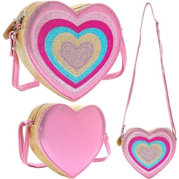 Heart Shaped Purse Pink Purse for Girls Kids Sparkly Pink with Shoulder Strap - Picture 1 of 8